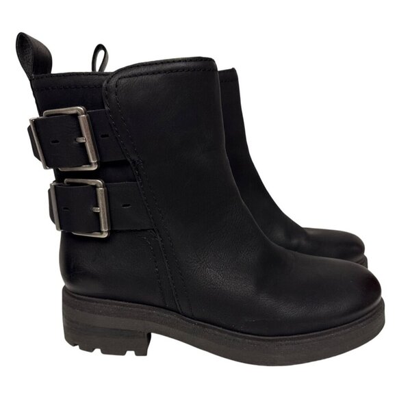 NEW Lucky Brand Women's Boots Candre Motorcycle Black Buckle Cycle Grunge 6.5 - Picture 1 of 11